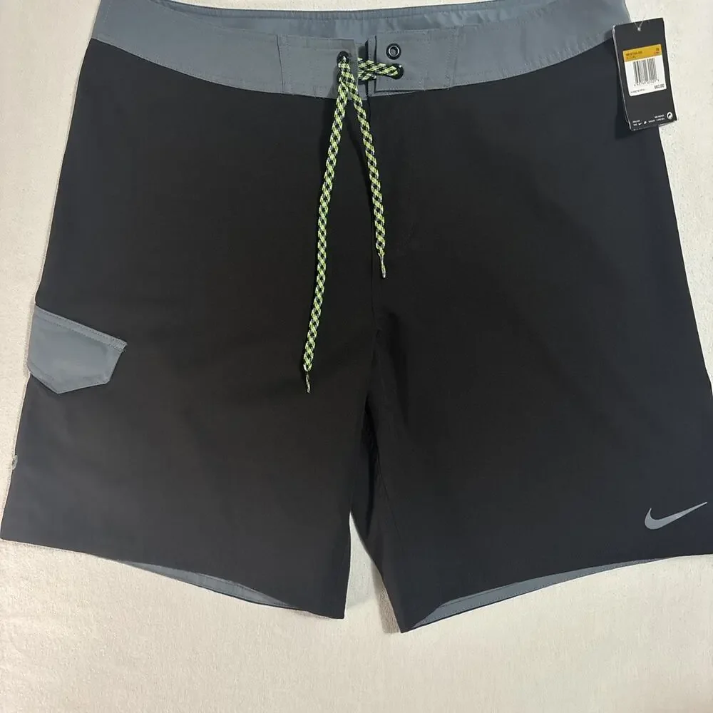 Nike Men’s Black And Steel Blue 9-inch Board Shorts/Swim Trunks Size 36